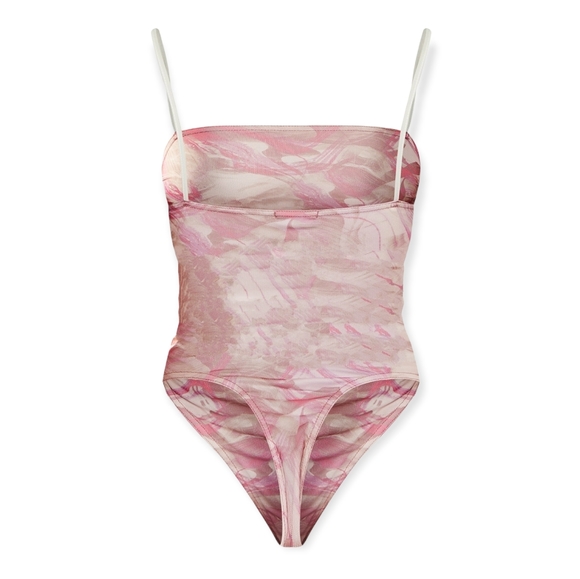 Shape Pink Marble Print Mesh Ruched Thong Bodysuit - Picture 2 of 4